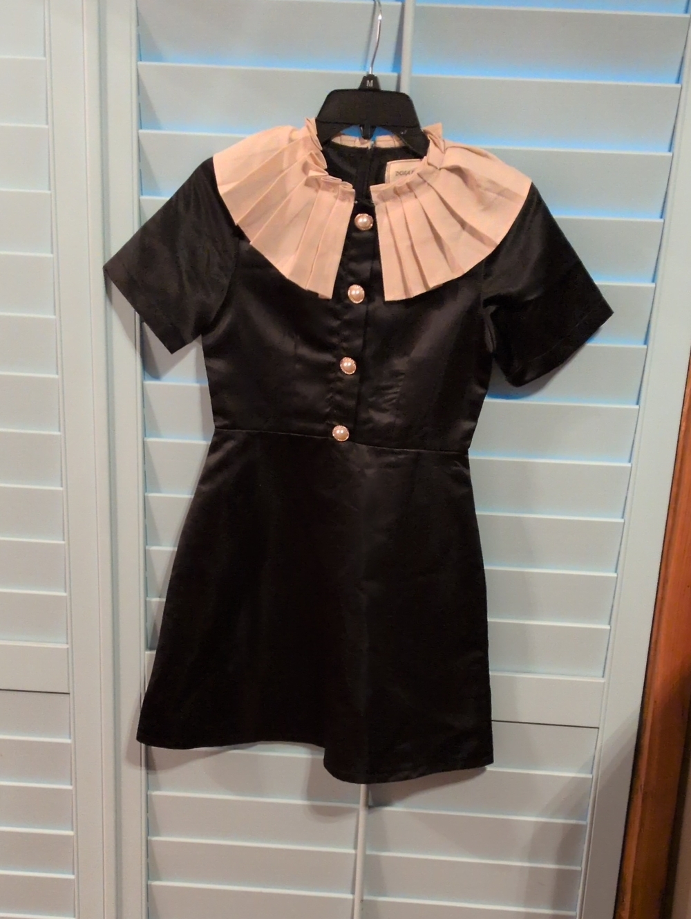 Black Mini Dress with Pleated Cream Collar
